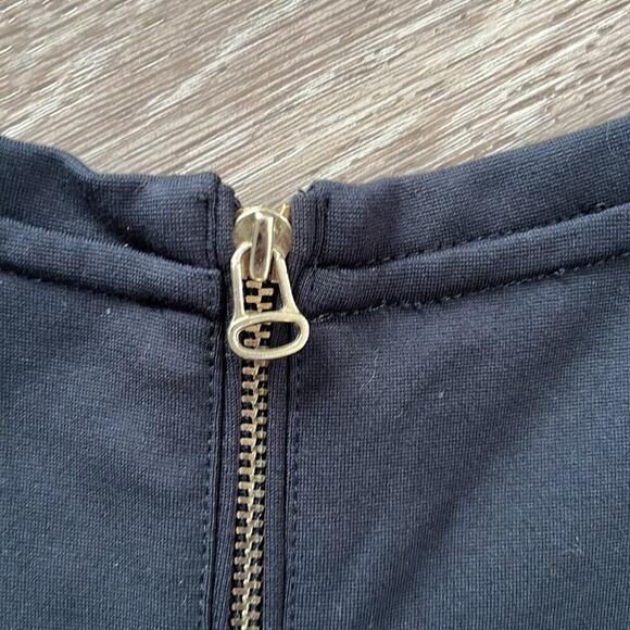 Club Monaco Black Navy Dress 12 Mini Chic Leather Trim Cocktail - Picture 7 of 9